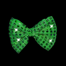 Green Sequin Light Up Flashing LED Bow Ties with LED Lights