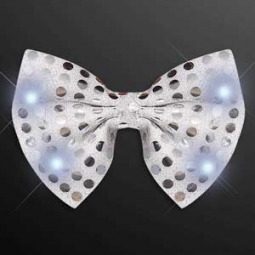 Silver Sequin Flashing Light Up LED Bow Ties with LED Lights