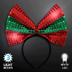 Christmas RED-GREEN Light Up Flashing Bow Headband