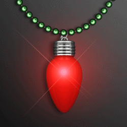 Christmas Red Bulb Light Necklace on Green Beads