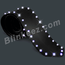 Long Black Light Up Fat Necktie with 20 Bright White LEDs - HOT!