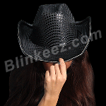 Black Sequin Cowboy Hat with Flashing White LED Brim