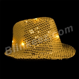 Gold Sequin Flashing Fedora Hats with Flashing LEDs