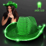 Green Sequin Cowboy Hat with Flashing Jade LED Brim