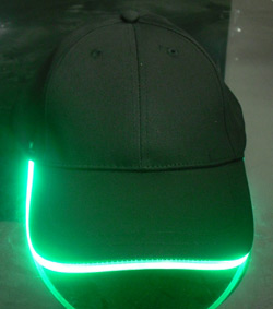 Light Up Black Baseball Cap with GREEN LEDS