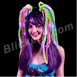 NEON RAVE Flashing Noodle Headband w/PURPLE LEDs & Multicolor Ribbons <img src=graphics/00000001/sfn