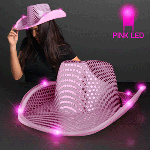 Pink Sequin Cowboy Hat with Flashing Pink LED Brim