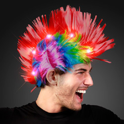 Punk Rock Mohawk Wig with Blinking Flashing Red LEDs