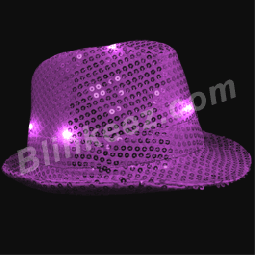 Purple LED LightUp Fedora Hats with White Flashing LEDs