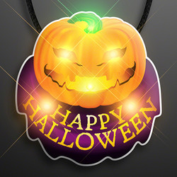 HAPPY HALLOWEEN Jack O' Lantern Pumpkin Blinky Lanyard Necklace