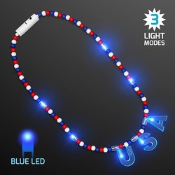 USA Patriotic Bead Necklace with Blue LEDs