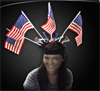 Red/White/Blue Flashing LED Mohawk Glowhawk with Flags <b><font color="#FFFF00">Sale!</font></b>