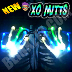 Flashing LED XO Mitts - BLUE-WHITE-GREEN LEDs