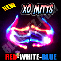 Flashing LED XO Mitts - RED-WHITE-BLUE LEDs