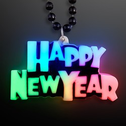 HAPPY NEW YEAR LED Light Up Charm on Beaded Necklace