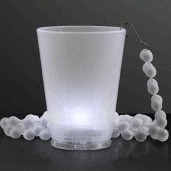 Light Up Flashing White Shot Glass on White Party Bead Necklaces