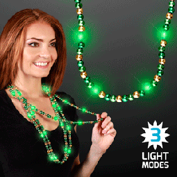 Green & Gold - Light Up Beads Flashing Mardi Gras Necklaces
