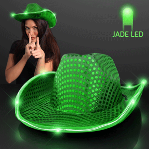 Green Light Up LED Sequin Cowboy Hat