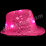 Pink Sequin Flashing Fedora Hats with Flashing LEDs