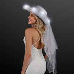 White LED Flashing Cowboy Hat with Veil