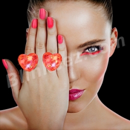 Red Huge Gem LightUp Flashing Heart LED Rings